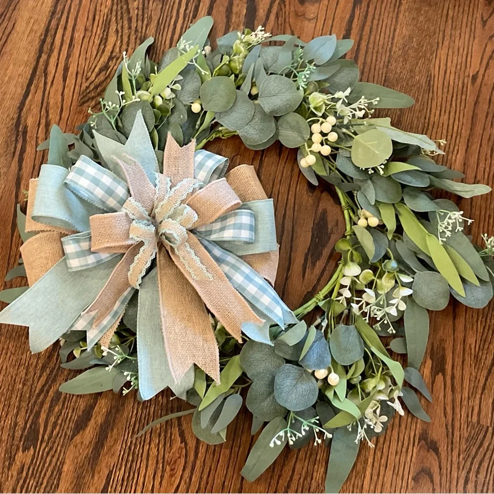 Eucalyptus Holiday Wreath with Blue & Green Bow